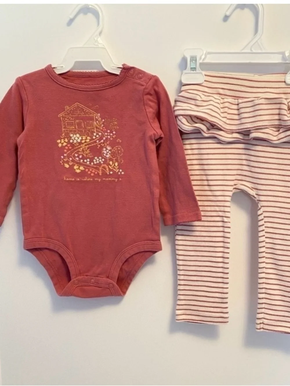 Carter's Rose Pink Long-Sleeve Bodysuit with Striped Ruffle Leggings